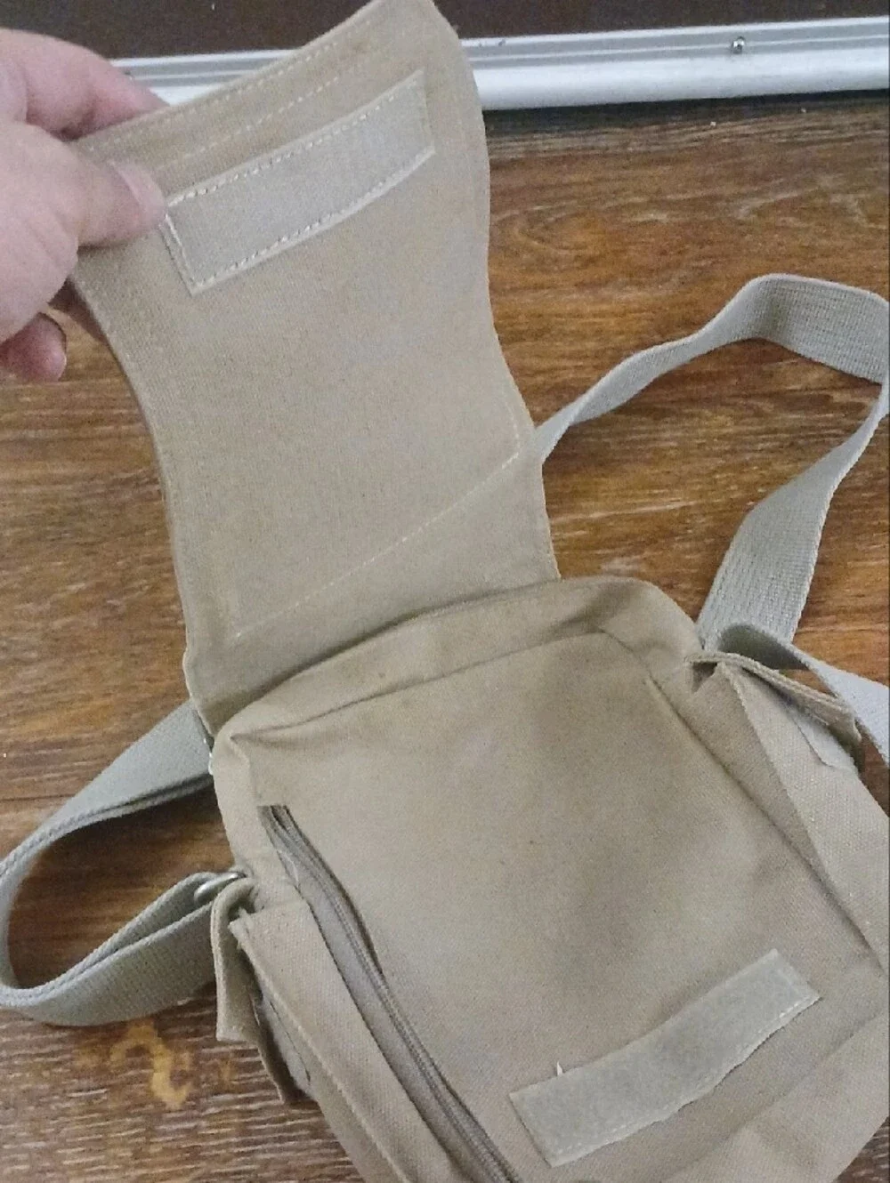 Men's Beige Canvas Crossbody Bag - Compact Everyday Shoulder Bag